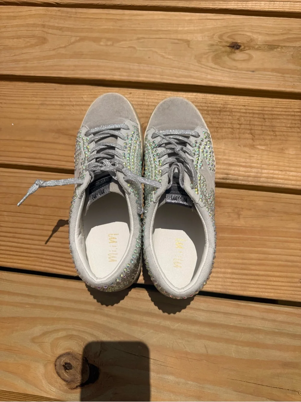Miracle Miles Light Silver Crystal-Studded Lace-Up Sneakers